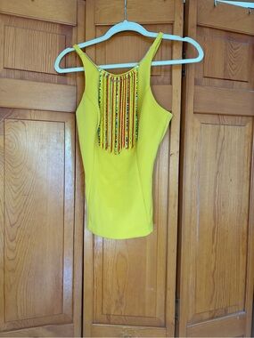 XOXO Yellow Beaded Fringe Tank